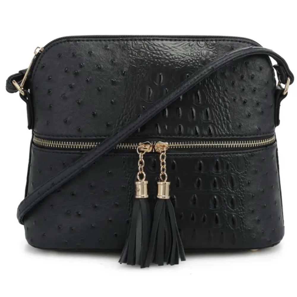 SUGU Elegant Black Alligator and Crocodile Crossbody NWT
